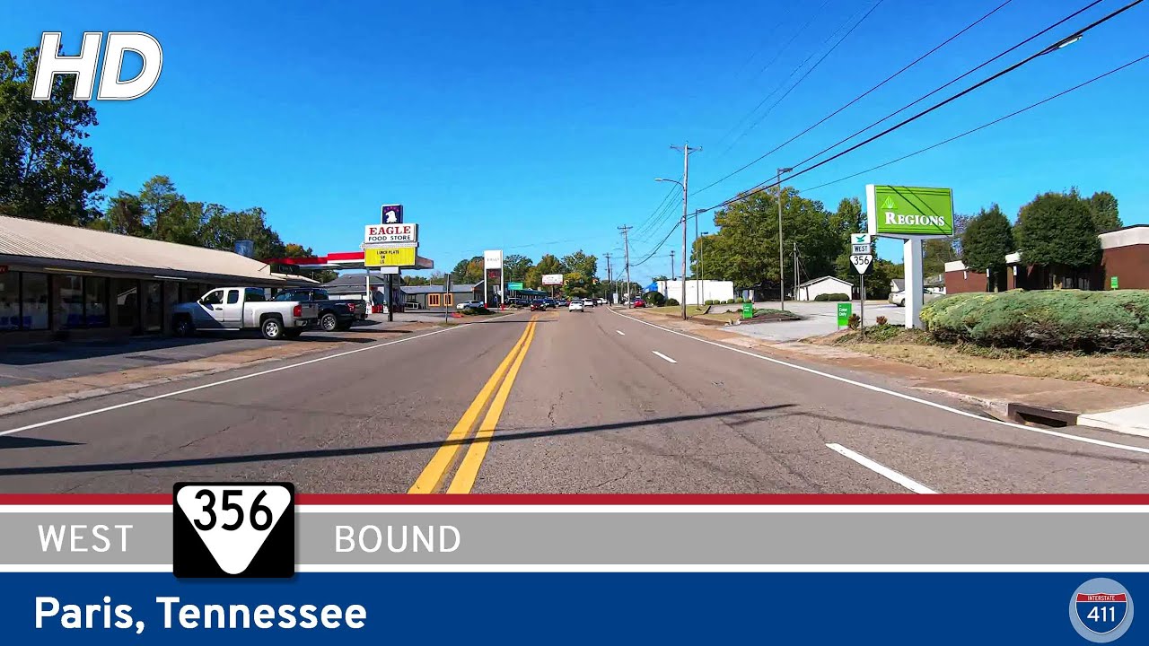 Westbound Tennessee Secondary Route 356: Paris | Drive America