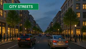 - city streets cat card -